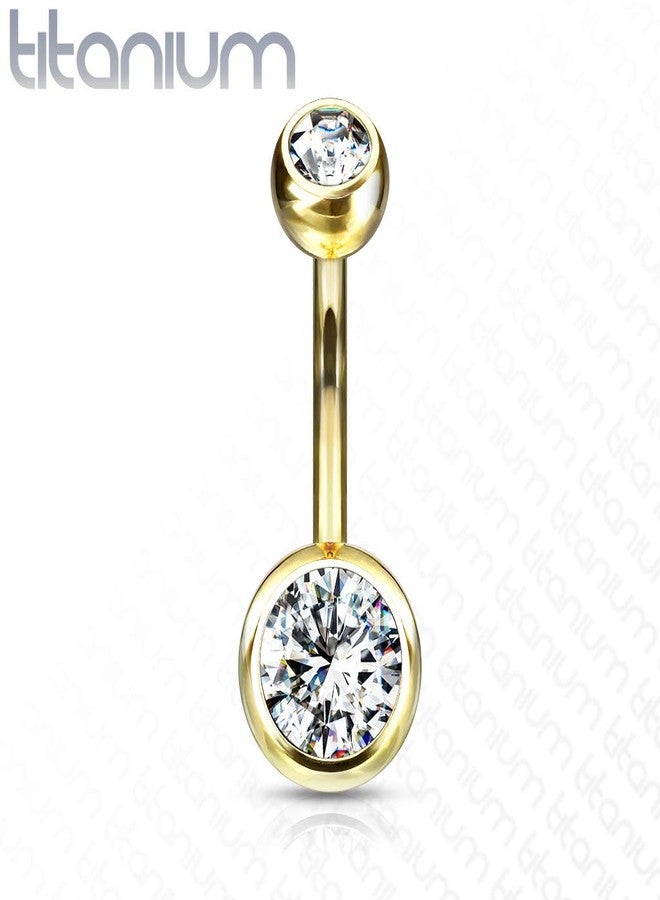 FIFTH CUE 14G G23 ثقب السرة من التيتانيوم الصلب والذهب، حلقة السرة من التيتانيوم من الدرجة الطبية، زركونيا مكعبة، (3/8 بوصة (10 مم)، 5 و 8 مم، ذهبي/شفاف) - Image 2